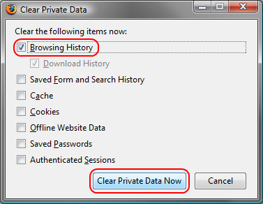 Firefox 3: Browsing History -> Clear Private Data Now