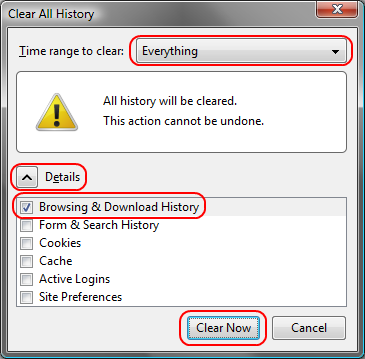 Firefox 3.5: Browsing History -> Clear Now