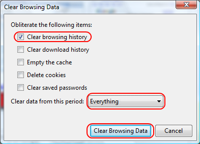 Google Chrome: Clear browsing history -> Everything -> Clear Browsing Data