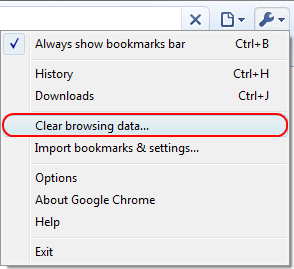 Google Chrome: Gear -> Clear browsing data...