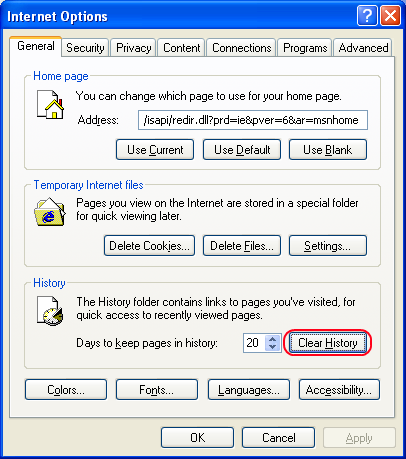 Internet Explorer 6: Clear History