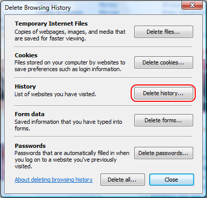 Internet Explorer 7: Delete History