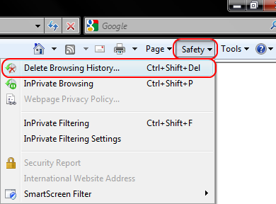 Internet Explorer 8: Safety -> Delete Browsing History