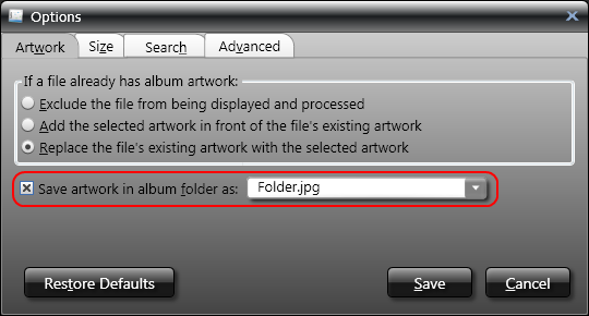Save artwork in album folder as 'folder.jpg'
