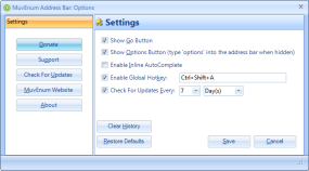 MuvEnum Address Bar for Windows Explorer Options Screenshot